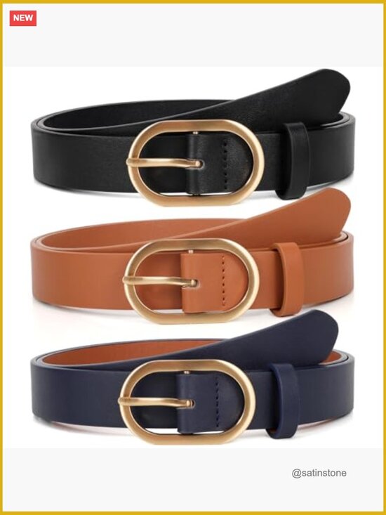 3 Pack Plus Size Women\'s Faux Leather Belts with Gold Buckle main image 4